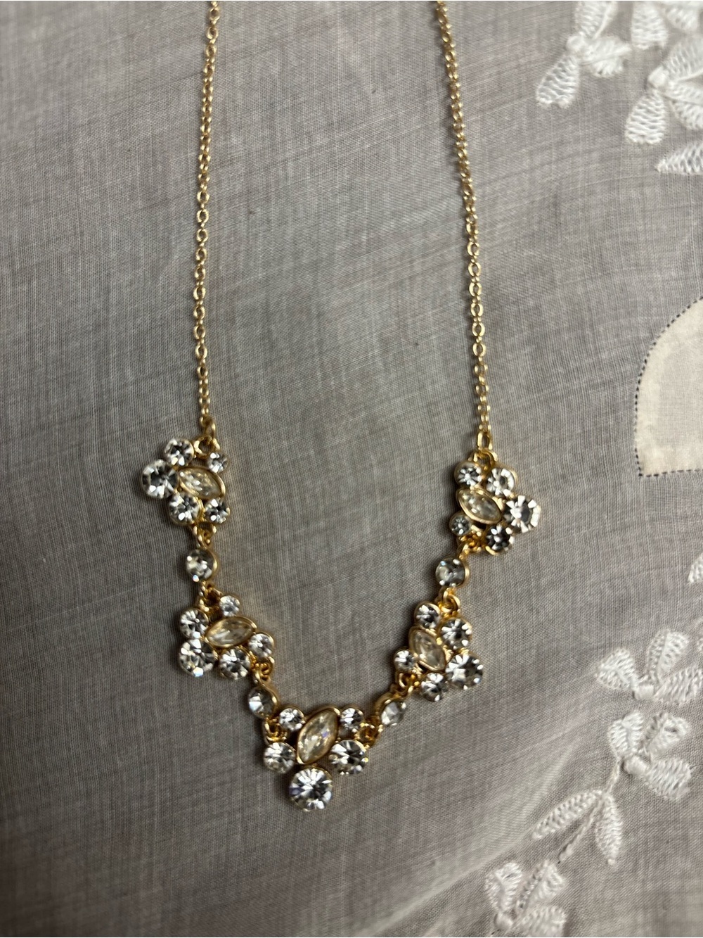 Gold and Clear Crystal Floral Bib statement Necklace